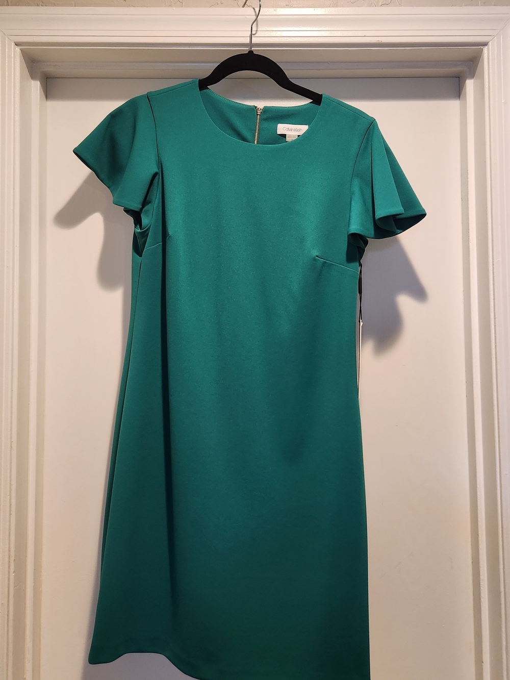 Calvin Klein Teal Flutter-Sleeve Midi Sheath Dress